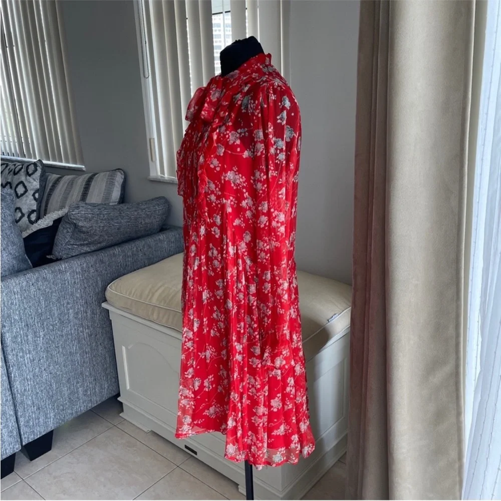 The kooples Red Floral Long Sleeve silk chiffon Dress S - Picture 5 of 9